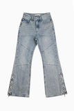 Sage cross lace denim pants