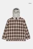 Wool sleeve snap flannel hood shirt