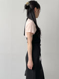 Rose Ribbed Boat Neck Short Sleeve T-shirt