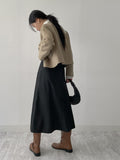 Matte Leather Flare Long Skirt
