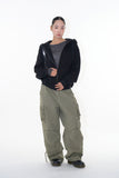 Stone eyelet overfit hoodie zip-up