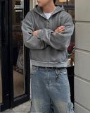 Brushed Henley Neck Pigment Hoodie