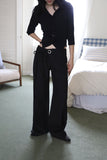 Black Three Quarter Back Buckle Shirt Top
