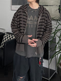 Punching Stripe Hooded Knit Zip-Up