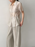 Chief Strap Pintuck See-through Short Sleeve Shirt
