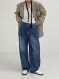 [unisex] Two tuck balloon wide denim pants