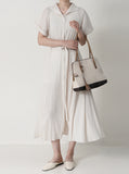 [Premium] Issey Pleated Collar Robe Long One Piece
