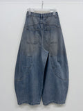 Curved Balloon Wide Denim Pants Mid Blue