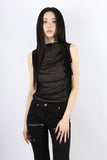 Mesh shirring via sleeveless