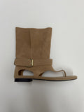Folding Suede Open Toe Ankle Boots