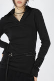 Slim long collar T-shirt
