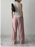 Strap Two-Tuck Long Wide Slacks
