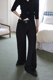 Black Three Quarter Back Buckle Shirt Top