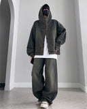 Older High Neck Hood Denim Jacket