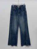 Slit semi-bootcut denim pants