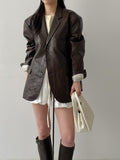 [unisex] Crack Single Leather Over Fit Jacket