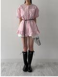 [Short sleeve.ver] Frill Stripe Loose Fit Blouse