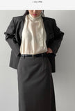 Balloon Tie Mock Neck Half Blouse