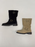 Fawn Suede Two-Buckle Half Boots