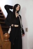 V-neck slim tweed jacket