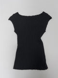 Ribbed Cap Sleeve Knit T-Shirt