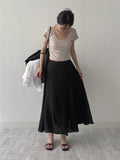 Wrinkle Flare Long Skirt