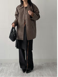 Lape Belted Half Leather Coat