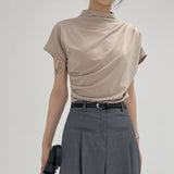 Shirring Cap Mock Neck T-Shirt