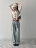 [Tie SET] Padded V-neck Pin Tuck Blouse