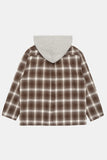 Wool sleeve snap flannel hood shirt