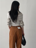 Herringbone Belted Loose-Fit Blouse