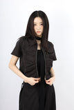 Shirring zip-up blouse