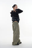 Stone eyelet overfit hoodie zip-up