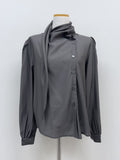 Unbalanced One-Tie Puff Blouse