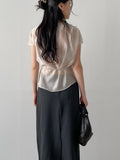 [Strap SET] Draped Shirred See-through Short Sleeve Blouse