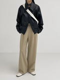 Big Collar Over Fit Leather Blouson