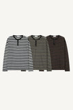 Striped Henley neck long sleeve knit