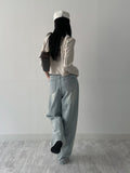 [Tie SET] Padded V-neck Pin Tuck Blouse