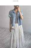 PLEASE DENIM CROP HALF SLEEVE JACKET
