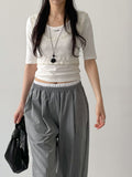 Pintuck U-Neck Elbow Length T-Shirt