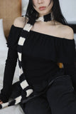Wavy Shirred Drop Off Shoulder