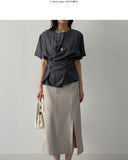 [Short Sleeve Ver] Diamond Frill Wrap Blouse