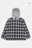 Wool sleeve snap flannel hood shirt