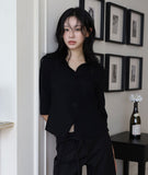Black Three Quarter Back Buckle Shirt Top