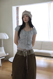 Two-tone button maxi cotton pants