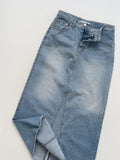 Deep Slit Cotton Long Denim Skirt (Light Wash)