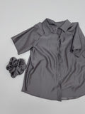 [Scrunchie Set/Reversible] Tencel See-Through Half Blouse