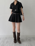 [Belt SET] Romi Collar Pleated Mini One Piece