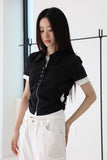 Hole cropped shirring shirt