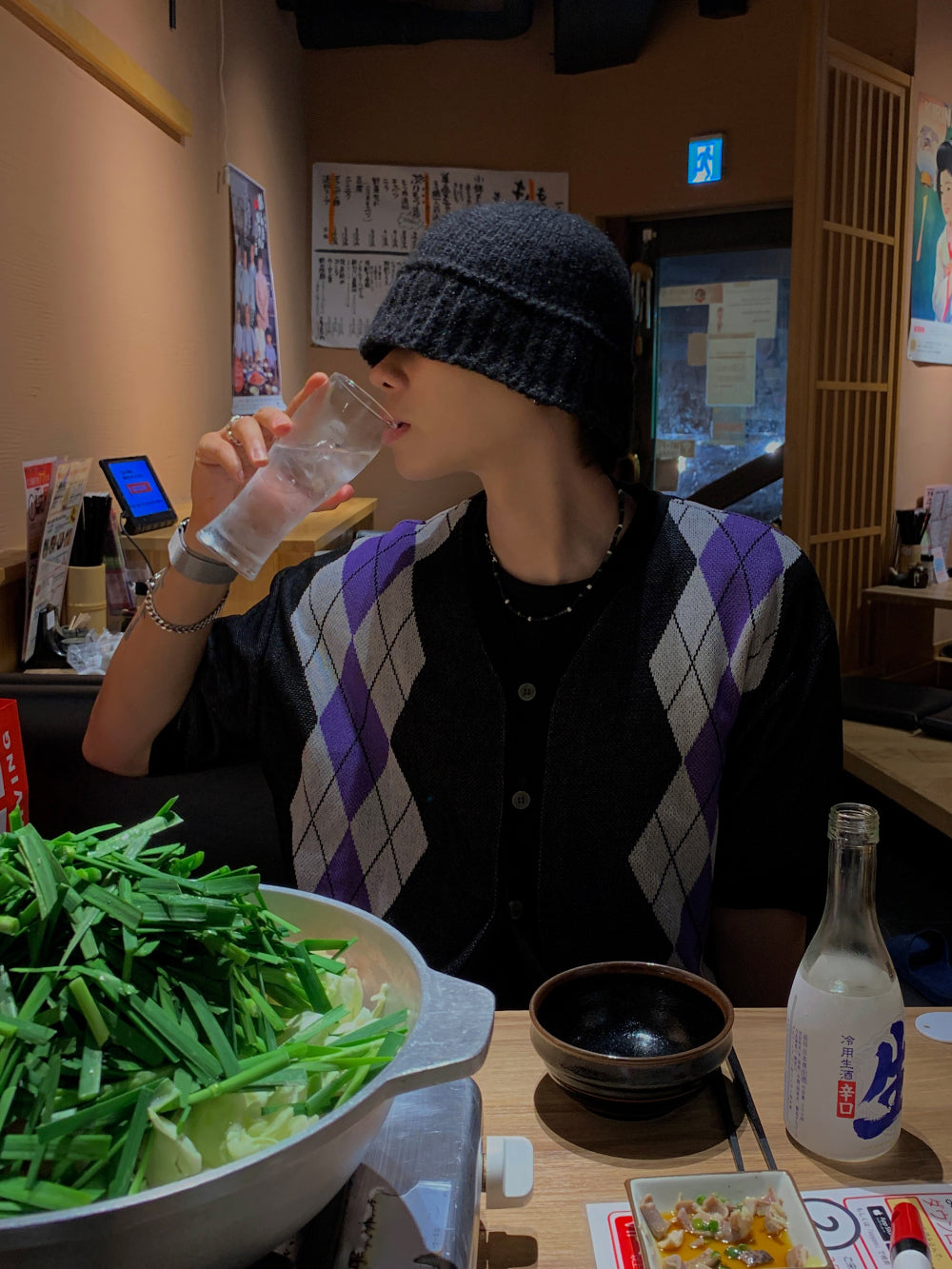 【DISCERNMENT】Argyle Pattern Needle Short Sleeve Cardigan DISCERNMENT (ディーサーメント) - アーガイル柄ニードル半袖